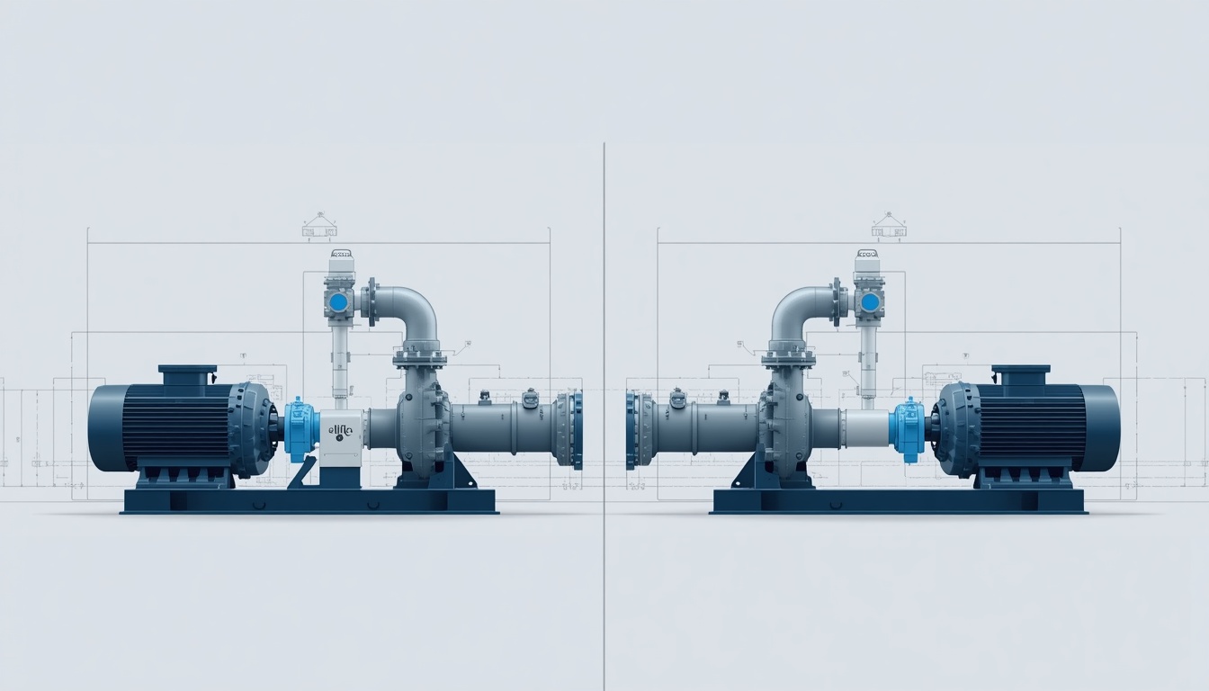 Two pump-and-motor assemblies drawn side by side for technical comparison.